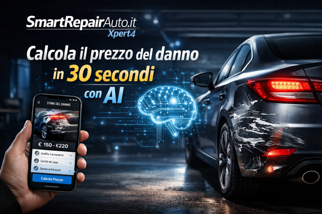 Calcolo del prezzo dei danni auto tramite intelligenza artificiale con SmartRepairAuto.it: stima rapida di graffi, paraurti e cerchi in lega
